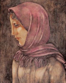Eugeniusz Zak : Girl in a pink shawl